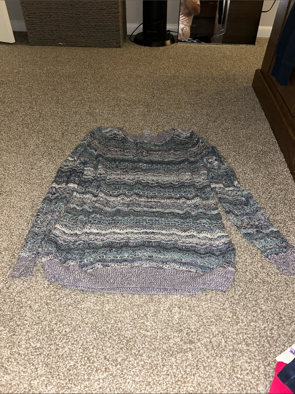 Christopher & Banks Blue Gray Lavender Striped Crewneck Sweater